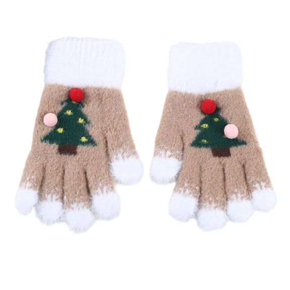 Mwjwdo Women’s Knit Full-Finger Gloves With Tree Jacquard Fluff Rib Cuff Touch Tips for Winter Outdoor Play Yellow