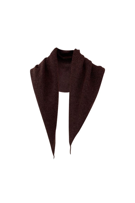 Women’s Knit Triangle Scarf Soft Pom Pom Edge Trim Solid Warm Texture Casual Multi-Wear Wrap for Local Errands Brown