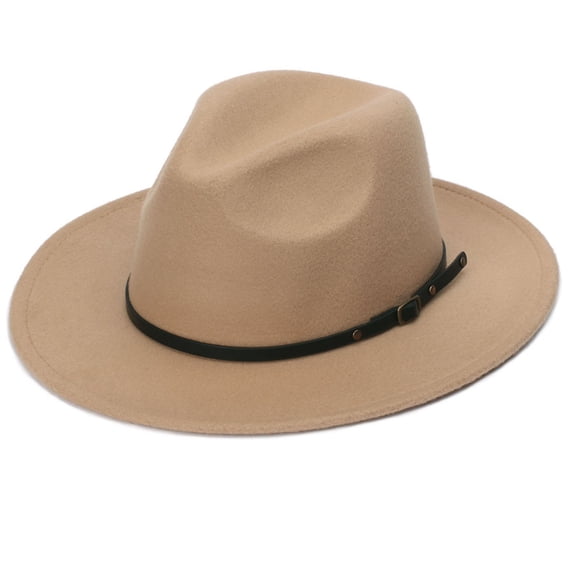 Mwjwdo Women’s Leather Buckle Strap Vintage Wide Brim Felt Fedora with Tall 3D Crown for City Shopping Yellow
