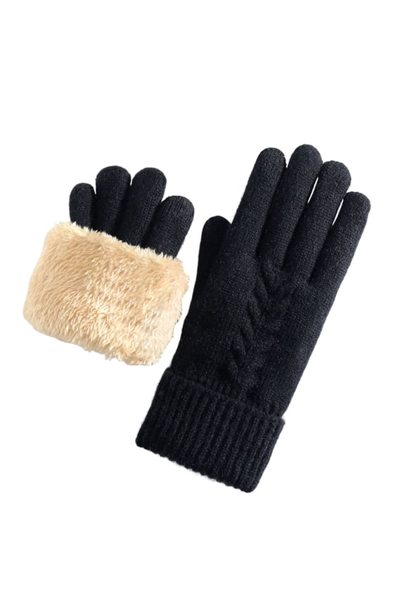 Women’s Lined Full-Finger Gloves Diamond Weave Stretch Rib Wrist Band for Campus Commute Runs Black