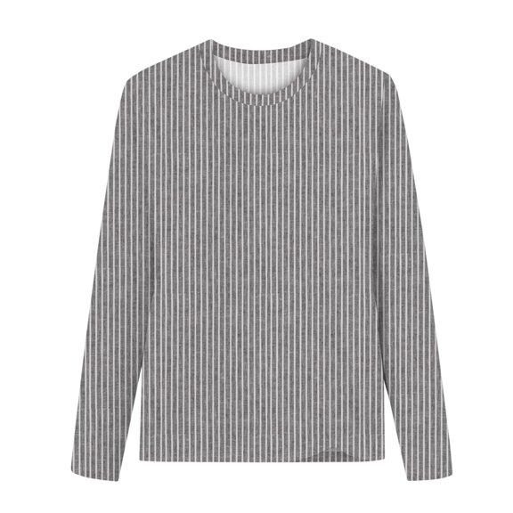 Mwjwdo Women's Long Sleeve Crewneck T Shirt Vertical Stripe Casual Loose Fit Soft Lightweight Basic Everyday Top Fall Spring