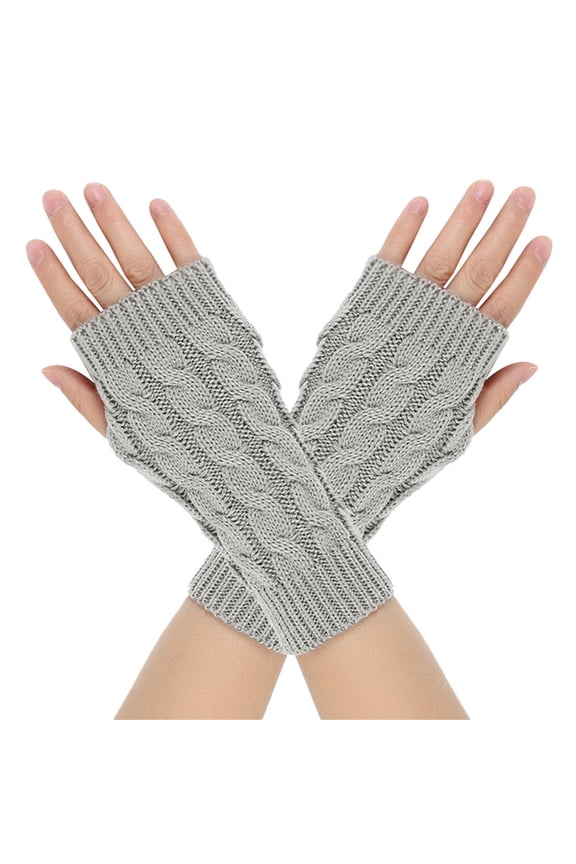 Women’s Mid-Length Fingerless Wrist Cuffs 3D Textured Slim Fit Warm Knit Fabric for Leisure Breaks Gray