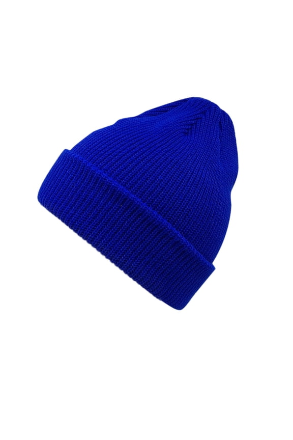 Women’s Minimal Rib Beanie Wide Fold Lightweight Close-Fit Style for Morning Walks Blue