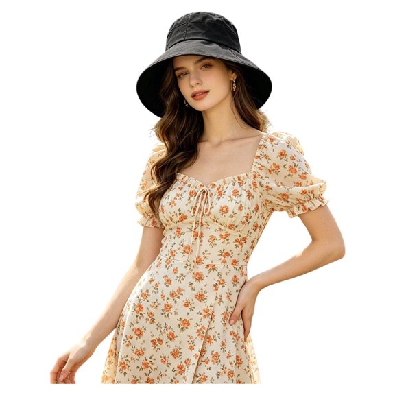 Mwjwdo Women’s Minimal Solid Wide Brim Bucket Sun Hat with Extended Flat Brim for Lawn Picnics Black