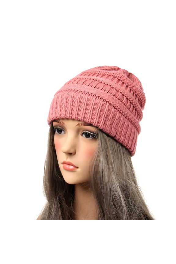 Women’s Oversized Cuffed Rib Slouch Beanie Multi-Gathered Plain Solid Fabric for Office Errands Red