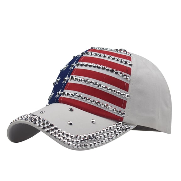 Mwjwdo Women’s Performance Party Baseball Cap with Rhinestone Flag Strip & Curved Decor Brim for Theme Balls White