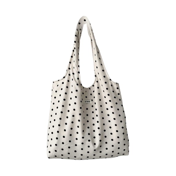 Mwjwdo Women's Polka Dot Print Retro Underarm Tote Bag, Lightweight Soft Fabric Single Shoulder Shopper Handbag Beige