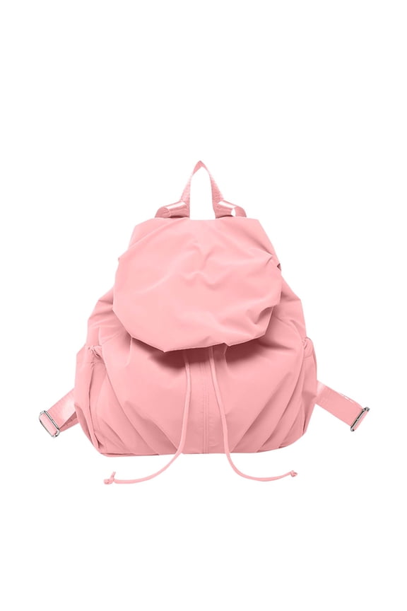 Women's Puffy Drawstring Nylon Backpack, Lightweight Casual Daypack School Book Bag for Students & Travel Pink