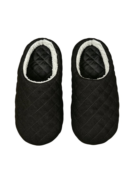 Women's Quilted Closed Toe Mule Slippers, Warm Fleece Lined Slip‑On House Slippers, Cozy Lightweight Indoor Slippers Black 40