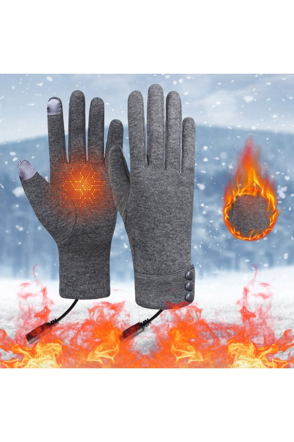 Women’s Rechargeable USB Heated Full-Finger Gloves Temp Adjustable Triple Buttons Thin Rib Lightweight for City Commutes Gray