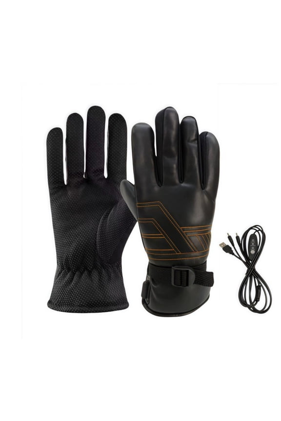 Women’s Rechargeable USB Heated Ski Gloves Temp Adjustable Geometric Stitch Adjustable Cuff for Night Hikes Black