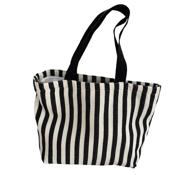 Mwjwdo Women's Retro Striped Knit Underarm Tote Bag, Soft Fabric Top Handle Shoulder Purse for Casual Daily Commute Black