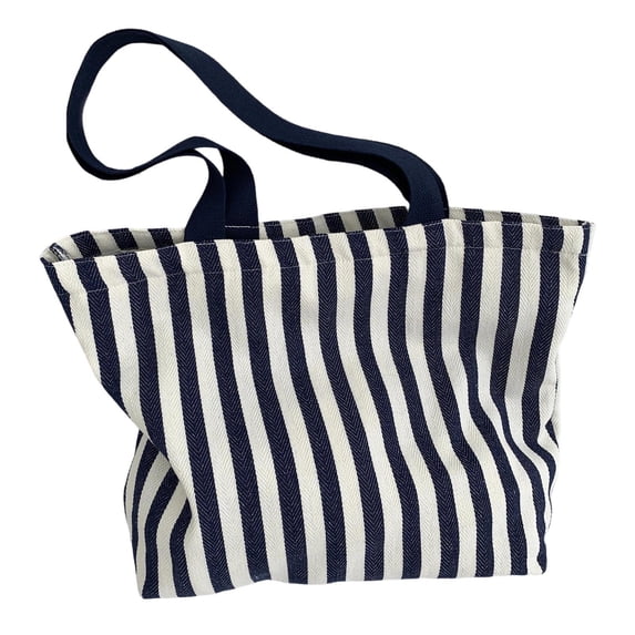 Mwjwdo Women's Retro Striped Knit Underarm Tote Bag, Soft Fabric Top Handle Shoulder Purse for Casual Daily Commute Dark Blue