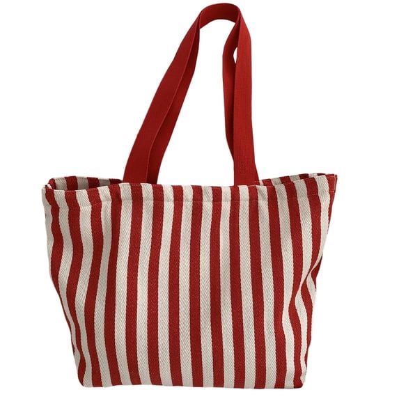 Mwjwdo Women's Retro Striped Knit Underarm Tote Bag, Soft Fabric Top Handle Shoulder Purse for Casual Daily Commute Red