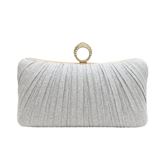 Mwjwdo Women's Round Ring Handle Evening Clutch Bag, Large Capacity Zipper Crossbody Handbag for Prom Wedding Formal Party Silver
