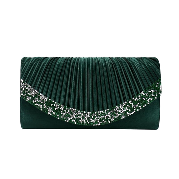 Mwjwdo Women's Ruched Rhinestone Glitter Evening Clutch, Sparkly Chain Crossbody Purse for Wedding Cocktail & Banquet Events Army Green