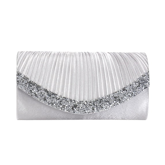 Mwjwdo Women's Ruched Rhinestone Glitter Evening Clutch, Sparkly Chain Crossbody Purse for Wedding Cocktail & Banquet Events Silver