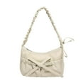 thumbnail image 1 of Mwjwdo Women's Ruched Strap Bow Decor Underarm Crossbody Bag, Drawstring Casual Shoulder Purse for Spring Daily Wear Beige, 1 of 5