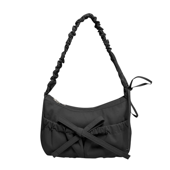 Mwjwdo Women's Ruched Strap Bow Decor Underarm Crossbody Bag, Drawstring Casual Shoulder Purse for Spring Daily Wear Black