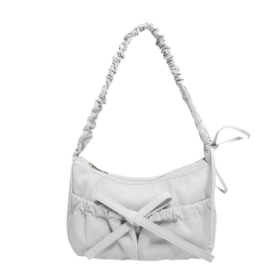 Mwjwdo Women's Ruched Strap Bow Decor Underarm Crossbody Bag, Drawstring Casual Shoulder Purse for Spring Daily Wear Gray