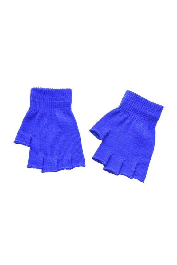 Women’s Short Fingerless Knit Gloves Multi-Tone Solid Ribbed Smooth Stretch Weave For Office Drafting Blue