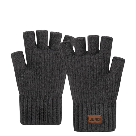 Mwjwdo Women’s Short Fingerless Knit Gloves Ribbed Full-Finger Cut Mini Label Tag Touch-Screen Compatible For Daily Commutes Gray