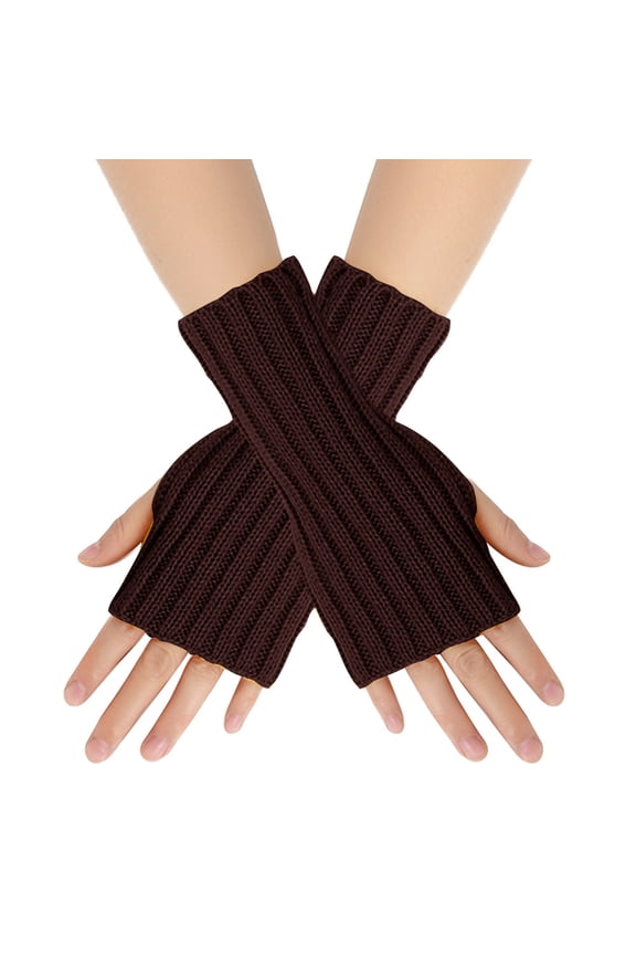 Women’s Short Fingerless Wrist Cuffs Solid Vertical Rib Stretchy Knit Fabric for Indoor Craft Projects Brown