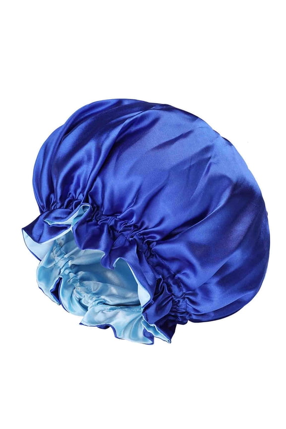 Women’s Sleep Cap with Dual Ruffle Trim Soft Satin & Full Loose Wrap Crown for Indoor Relaxation Blue