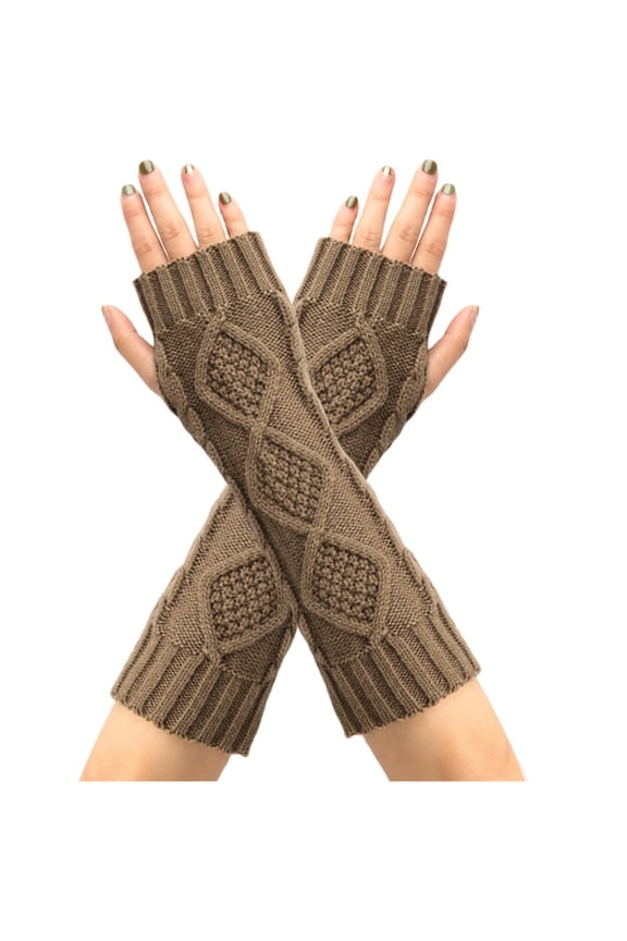 Women’s Slim Extended Fingerless Cuffs Diamond Cable Texture Double Rib Trim for Cafe Visits Yellow