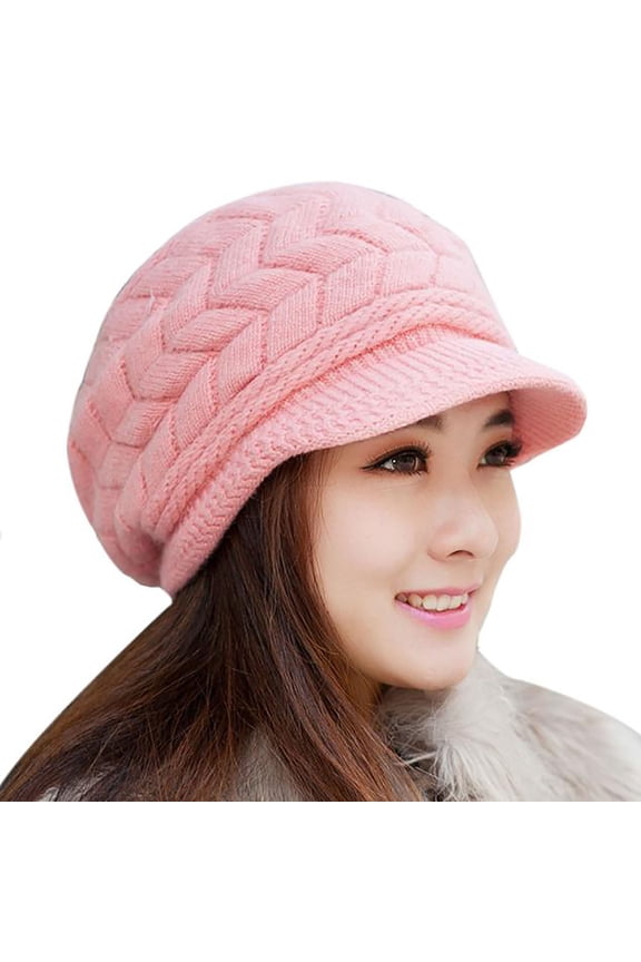 Women’s Slim Skull Cap Horizontal-Stripe Fleece-Lined Curved Cuff for Suburb Jogging Red