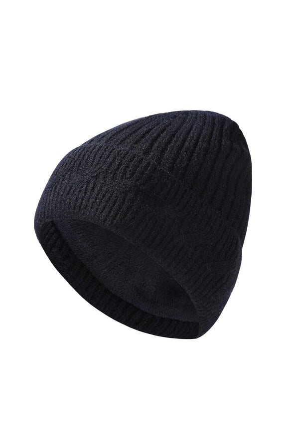 Women’s Solid Thick Vertical-Rib Full-Cover Fleece-Lined Knit Beanie for Daily Office Runs Blue