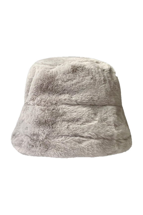 Women’s Straight Fluff Bucket Hat Three-Layer Splice Wind-Resistant Surface for Lakeside Visits Gray