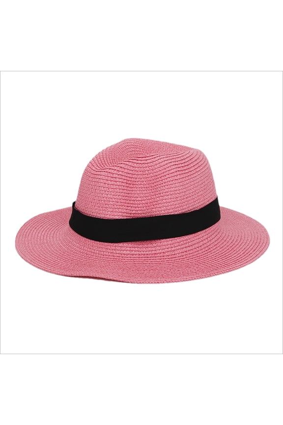 Women’s Straw Travel Fedora with Satin Ruched Band & Short Woven Brim for Town Wanders Pink