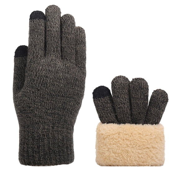 Mwjwdo Women’s Touch-Screen Knit Full-Finger Gloves Solid Rib Neat Five-Finger Seams for Suburb Trips Gray