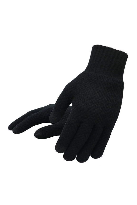 Women’s Touch-Screen Knit Gloves Honeycomb Rib Dual Conductive Sensor Tips for Jogging Commutes Black