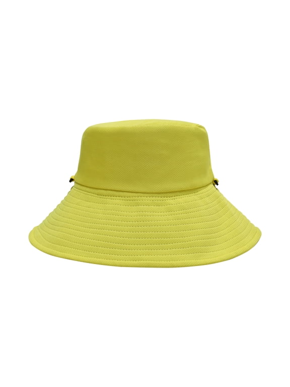 Women’s Travel Bucket Hat with Dual Side Drawstring & Adjustable Oversize Brim for Lake Breaks Yellow