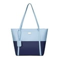 thumbnail image 1 of Mwjwdo Women's Two-Tone Color Block PU Tote Bag, Large Capacity Top Handle Work Shoulder Handbag for Office Shopping Daily Commute Blue, 1 of 6