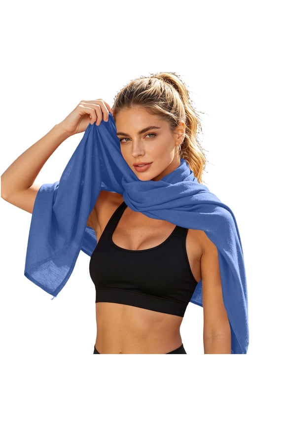 Women’s Two-Way Cotton Wrap Built In Sun Shield Light Soft Gauze Texture For Office Wear Blue