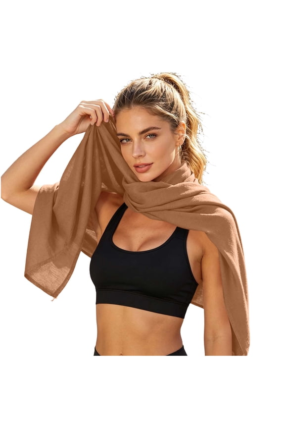 Women’s Two-Way Cotton Wrap Built In Sun Shield Light Soft Gauze Texture For Office Wear Brown