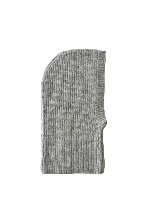 Women’s Vertical Rib Knit Full Ear Coverage Slouchy Beanie with Extended Face Shield Cut for Winter Outdoor Walks Gray