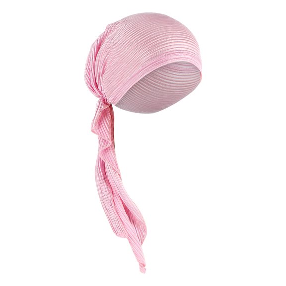 Mwjwdo Women’s Vertical Stripe Single Long Streamer Wrap Turban with Side Twisted Ruches for Home Relaxation Pink