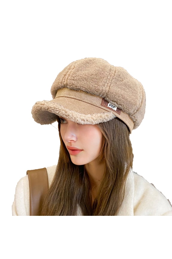Women’s Vintage Fluff Newsboy Cap Splice Cuff Mini Label Adjustable Band for Mall Errands Yellow
