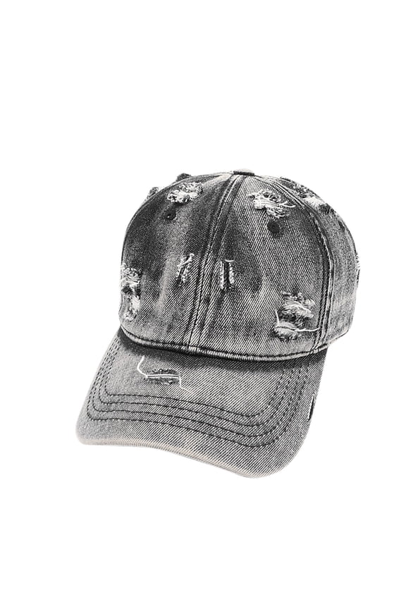 Women’s Vintage Washed Baseball Cap with Frayed Rip Curved Brim for City Strolls Black