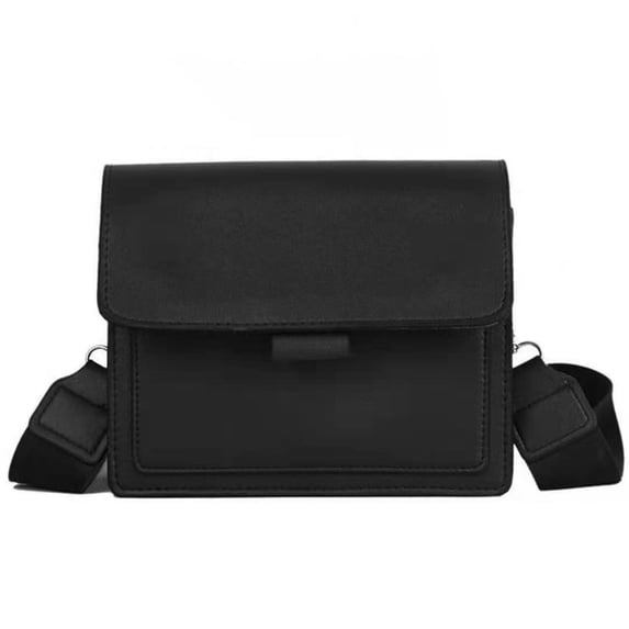 Mwjwdo Women's Vintage Wide Strap Small Square Crossbody Bag, Retro Flap PU Leather Single Shoulder Handbag for Casual Outfit Black