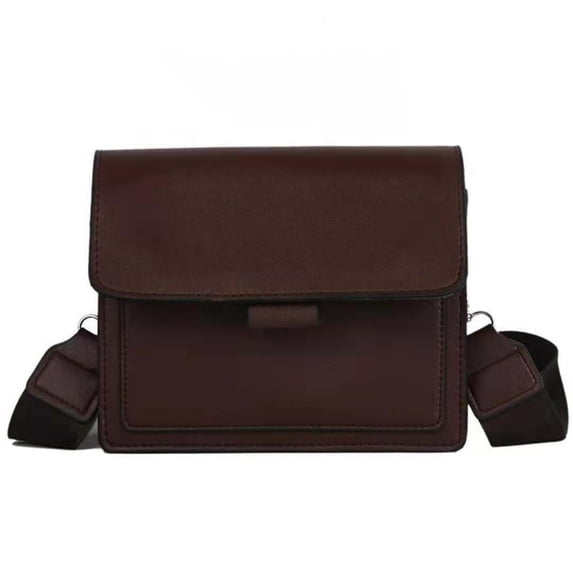 Mwjwdo Women's Vintage Wide Strap Small Square Crossbody Bag, Retro Flap PU Leather Single Shoulder Handbag for Casual Outfit Coffee