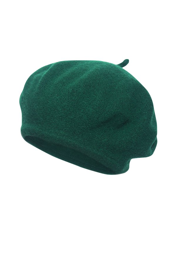 Women’s Vintage Wool French Beret with Short Crown & Tiny Sasquatch Flexible Fit for Cafe Visits Green