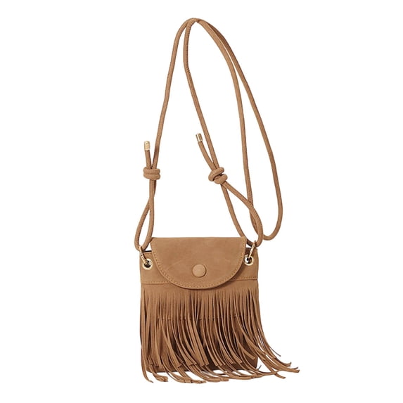 Mwjwdo Women's Western Fringe Suede Crossbody Bag, Single Strap Vintage Boho Mini Shoulder Purse for Casual Street Outfit Brown