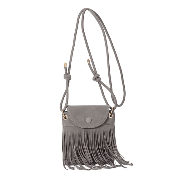 Mwjwdo Women's Western Fringe Suede Crossbody Bag, Single Strap Vintage Boho Mini Shoulder Purse for Casual Street Outfit Gray