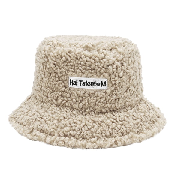 Mwjwdo Women’s Winter Bucket Hat with Fluffy Fleece Lining & Straight Loose Foldable Frame for Morning Runs Beige