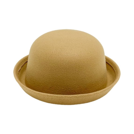Mwjwdo Women’s Wool Bowler Hat with Short Roll Brim & Round Dome Crown for Cafe Visits Yellow